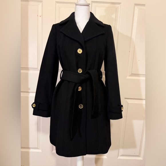 Michael Kors Wool Blend Belted Black Women's Coat Petit - Picture 1 of 7